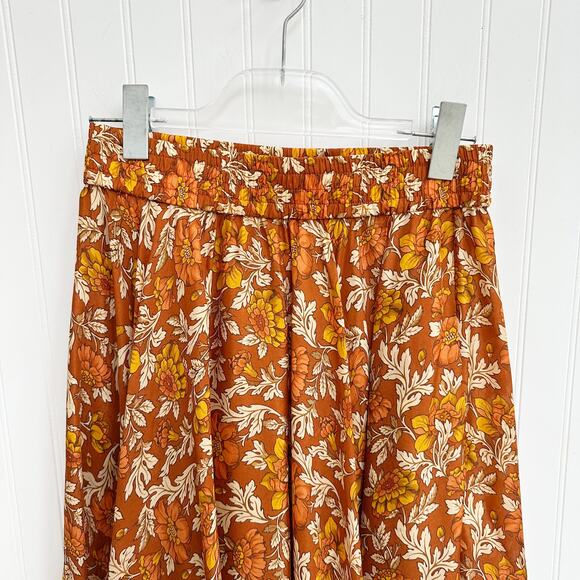 Zimmermann Andie Swing Gathered Floral Print Silk Midi Skirt Orange Beige Multi - Picture 7 of 14